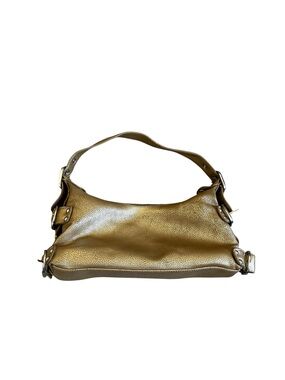 Vintage Gold Pebble Faux Leather Shoulder Bag Buckles & Straps Y2K Club Wear
